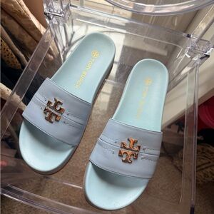 Tory Burch Light Blue Sandals with Gold Logo